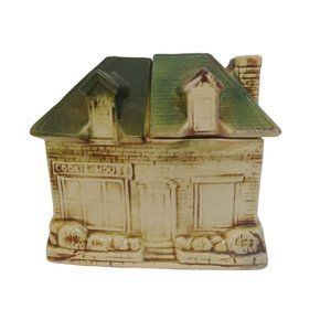 McCoy Cookie House Jar American Pottery Vintage 1950s Split House Green Roof